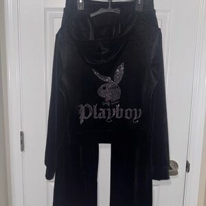 PLAYBOY Black Velour Track Suit Set